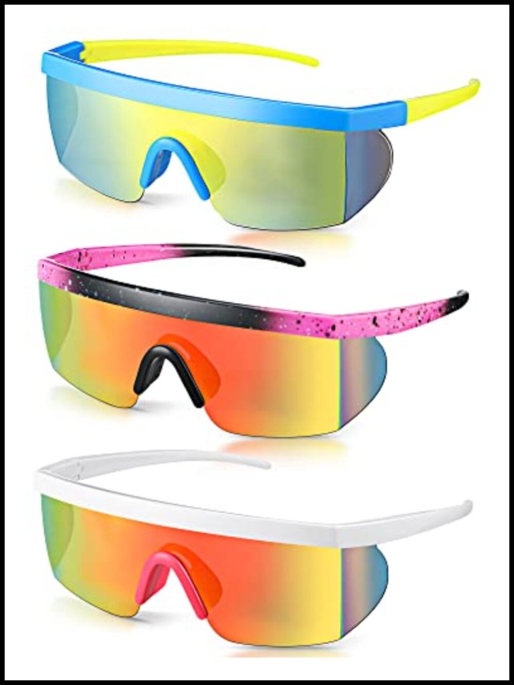 Retro Mirrored Sunglasses 3 Pair Semi-Rimless UV Blocking Wrap Around